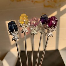 5pc Natural fluorite carved rose hairpin quartz crystal reiki healing random picture