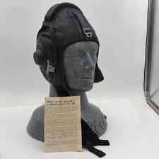 Original Post WW2 East German Russian Flight Helmet Leather Skull Cap Radio Plug picture