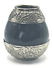 Vintage APG Alpaca Silver Yerba Mate Gourd Cup Handcrafted Argentina Floral picture