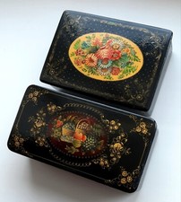 Mstera 1960's Lacquer Box 2 Boxes Ornament  Vintage Handmade Palekh picture