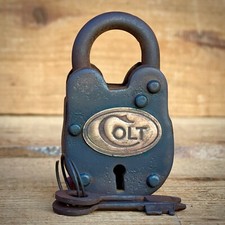 Colt Gate Lock W/ 2 Working Keys & Antique Vintage Finish Brass Tag W/ Colt Logo picture