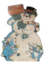 Snowman Cutout Wall Decor 1950’s-1960’s Era Masonite Board Vintage Christmas picture