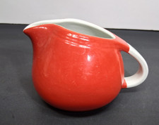 Hall’s Superior Quality Kitchenware Red Creamer Ceramic White Handle Made in USA picture