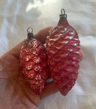 2 German Antique Red Glass Bumpy Pinecone Vintage Christmas Ornament 1930's READ picture