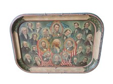 Antique Presidential Commemorative Lithograph Tray c.1901 - 24 Presidents picture