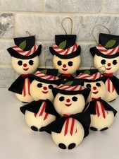 VTG MCM Lot of 6 Flocked Felt Ornaments Made in Japan Snowman Made for Leewards picture