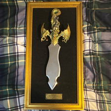 Sirens of the Dragon Framed Fantasy Dagger Wall Display Shadow Box Gold Silver picture