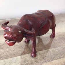 Vintage Hand-Carved Wood Water Buffalo Figurine Asian Folk Art Sculpture ~ ISSUE picture