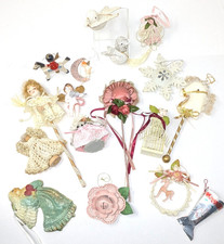 VTG Pink Victorian Style Shabby Christmas Ornaments LOT 17 Frankel Lace Romantic picture