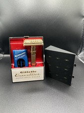 1958 GILLETTE EXECUTIVE Adjustable FAT BOY D3 Razor GOLD PLATED Case With Blades picture