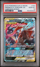 Greninja & Zoroark GX 107/214 PSA 10 Pokémon SM Unbroken Bonds TAG TEAM picture