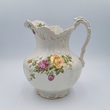 Antique Buffalo Pottery Cairo Pitcher Pink Yellow Roses c1915 HandPainted Signed picture