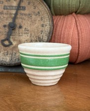 Green stripe Hull Bee Hive custard cup. Stained and crazed  picture