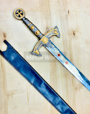 Handmade Templar Knights Sacred Holy Longsword Ornate Full Length Steel Sword picture