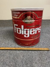 Vintage Folgers Red Metal Coffee Can Automatic Drip 39 ozs Mountain Grown USA picture