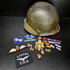 WW2 M1 Helmet Rare Nov 1944-Aug 1945 US Army Green Military Insignia Lot picture