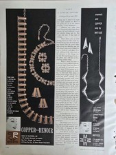 1957 Renoir Matisse Copper Choker Necklace Bracelet Earrings Vintage Jewelry Ad picture