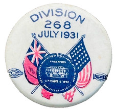 Antique USA Pin 1931 Division 268 Vintage Round Metal Military Patriotic Pinback picture