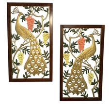 RARE Vintage MCM Burwood Products Peacock Wall Hanging Set Of Two picture