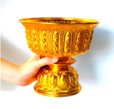 Thai Design Phan Lao Vintage Gold Tray High Foot Embossed Aluminum Gift 22 cm picture