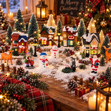 31 Piece Lighted Christmas Village Set with Houses Figurines Decor picture