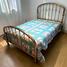 Vintage Heart Basket Wholecloth Cotton Quilt Handmade Peach Green 100