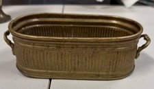 456-Vintage Solid Brass Oval Planter Cache Pot Ribbed Design With Handles 7 X 4” picture