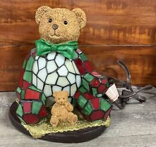 Vintage Stained Glass Christmas Teddy Bear Accent Lamp Night Light Tested Works picture