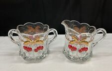 Mosser Glass Cherry Cable Thumbprint Open Sugar Bowl & Creamer Set picture