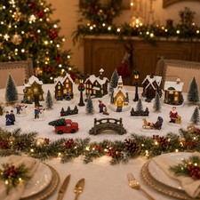 25 Pcs Christmas Village Set Figurines LED Lighted Village Houses Christmas Deco picture