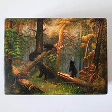 Antique large russian lacquer box Vintage Forest Bears Fedoskino trinket Palekh picture