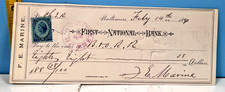 1880 First National Bank Check F.E. Marine picture