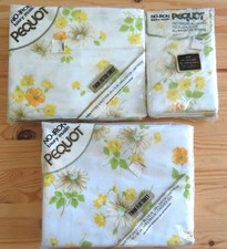 Vintage NOS Pequot Luxury Muslin White / Yellow Floral Sheet + Pillowcase Set picture