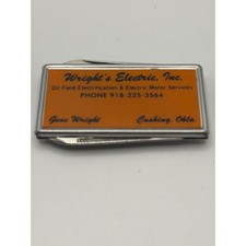 Vintage Wrights Electric Inc Money Clip Knife Tool Oil Field Advertising Cushing picture