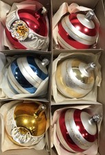 Vtg 6 Large German Mercury Glass Christmas Round Ornament, 2 Indents V. Clean picture