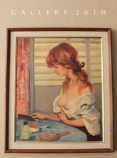 SUPERB MCM MARCEL DYF PRINT GIRL BOUDOIR WALL ART FRENCH MID CENTURY BOHO VTG picture