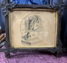 Antique Adirondack Frame Carved Wood Leafs Tramp Art Picture Orig Glass 12x14” picture