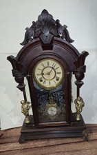 Antique Ansonia Windsor Style 8Day Mirror-Side Shelf Mantel Chime Clock Working picture