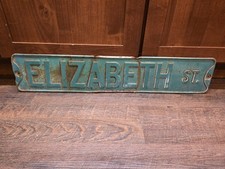 Vintage Embossed Steel Elizabeth St Street Sign NYC Little Italy Metal Blade picture