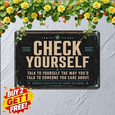 Self Love Affirmation Check Yourself Metal Sign Vintage Room Wall Decor 8x12 picture