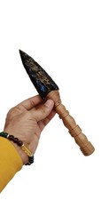 Handmade Black Obsidian Arrowhead Spearhead with Wooden Handle picture