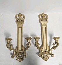 Vintage Syroco Homco Gold Wall Sconces Candle Holders Pair Hollywood Regency picture