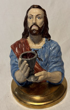 Vintage Jesus Christ Porcelain Figurine Holding Cup Religious Statue 9” picture