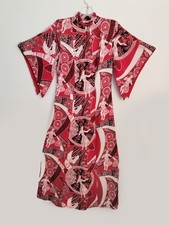 VTG 1940’s Silky Rayon Batwing Pake Muu HAWAIIAN DRESS Poi Pounder Tog Hula Girl picture