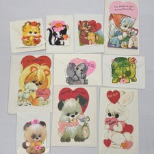VTG 70’s Valentine’s Day Cards Animals Anthropomorphic Kitschy Colorful Unused picture