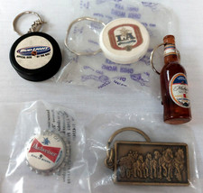 Vintage Lot Of 5 Anheuser Busch Budweiser Beer Enamel Pins, Beer opener, Keyring picture