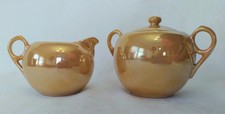 Stunning Vintage Peach Lusterware Creamer and Sugar Bowl Set with Lid – Japan picture