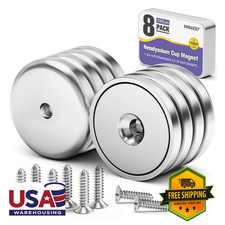 Neodymium Cup Magnets With Holes, 1.26 Inch, 100 Lbs Pull Force, 8 Pack, Steel picture