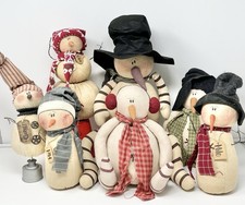 Lot 7 Christmas Winter Honey & Me Primitive Snowman Plush Dolls Country Cottage picture
