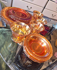 Normandie Marigold Carnival Glass Dish Collectible set 16 Piece service for 4 picture